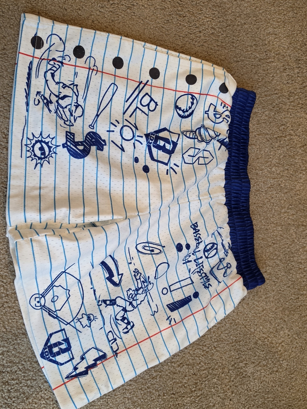 Notebook-Print Blue & White Kids Athletic Shorts